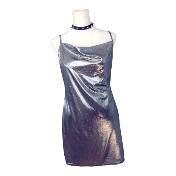 Forever 21 Dresses & Skirts - Forever 21 shiny, strappy silver mini dress size large